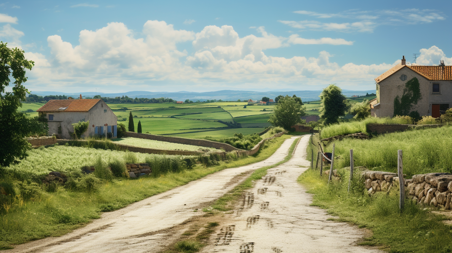 Beautiful French countryside road in daylight