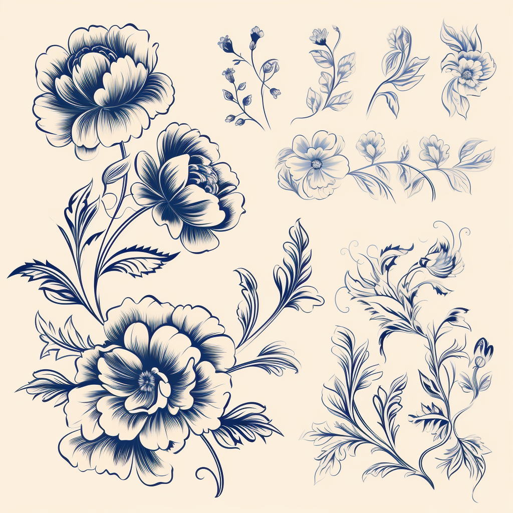 Delicate French Floral Line Drawing