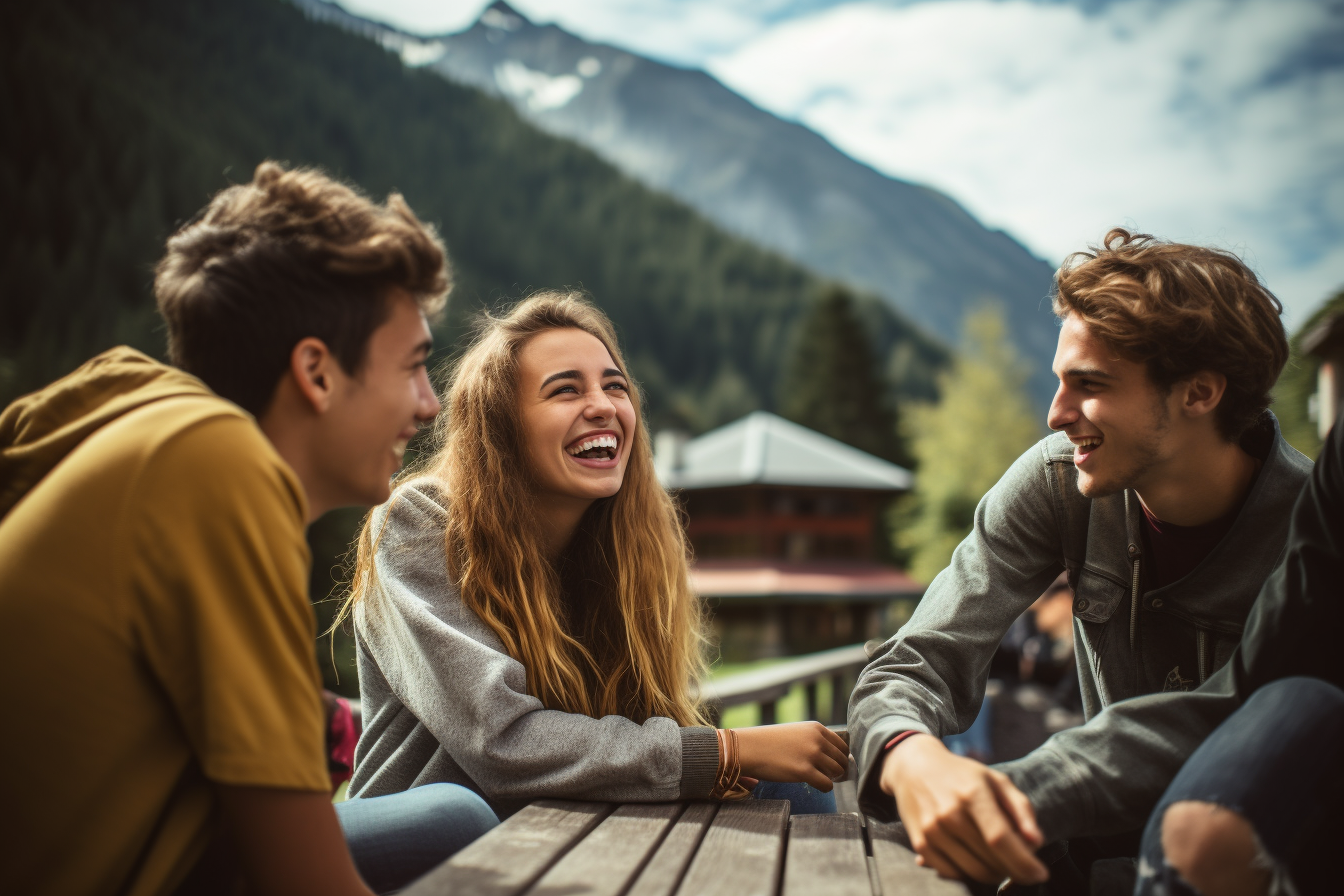 Group of trendy French students enjoying the countryside