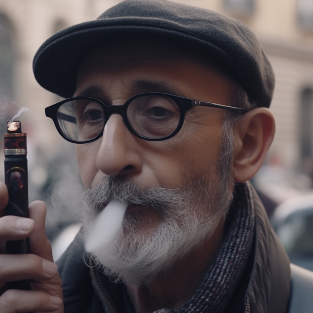 Funny French man vaping on high-end mod