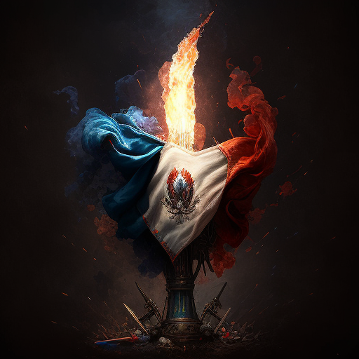 Flags, torches, fire, and smoke during the French Revolution