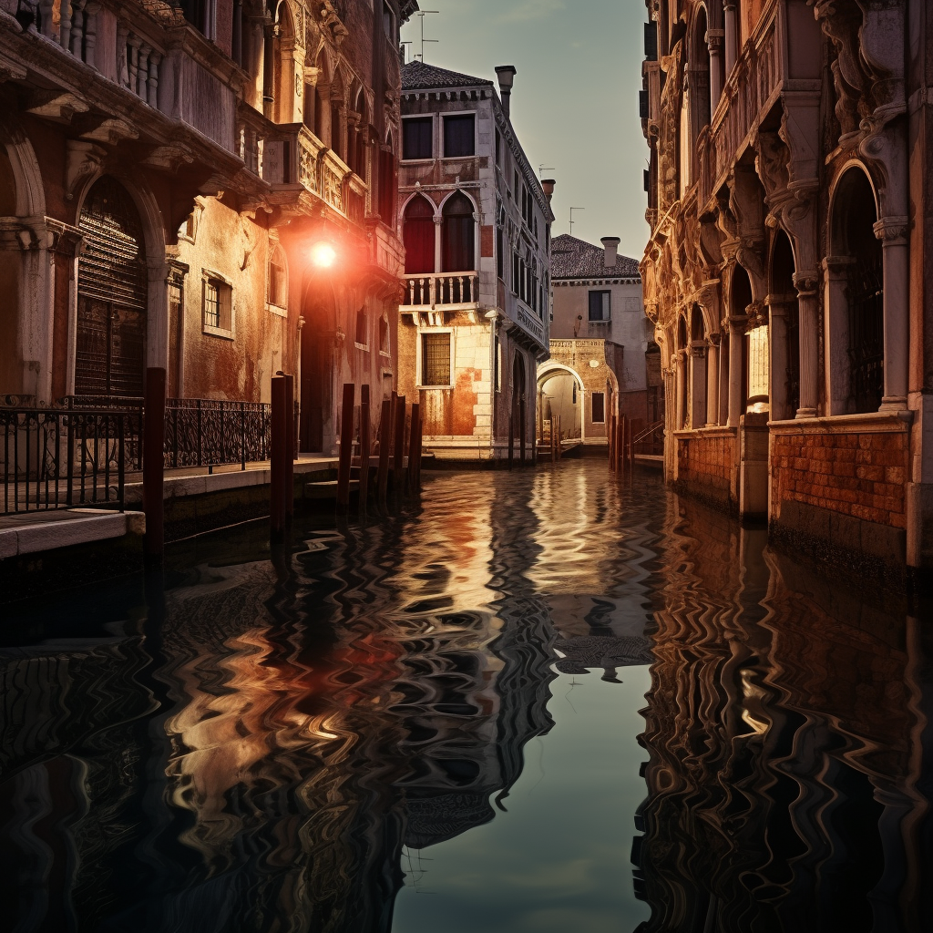 Vibrant reflection of frenetic Venecia atmosphere