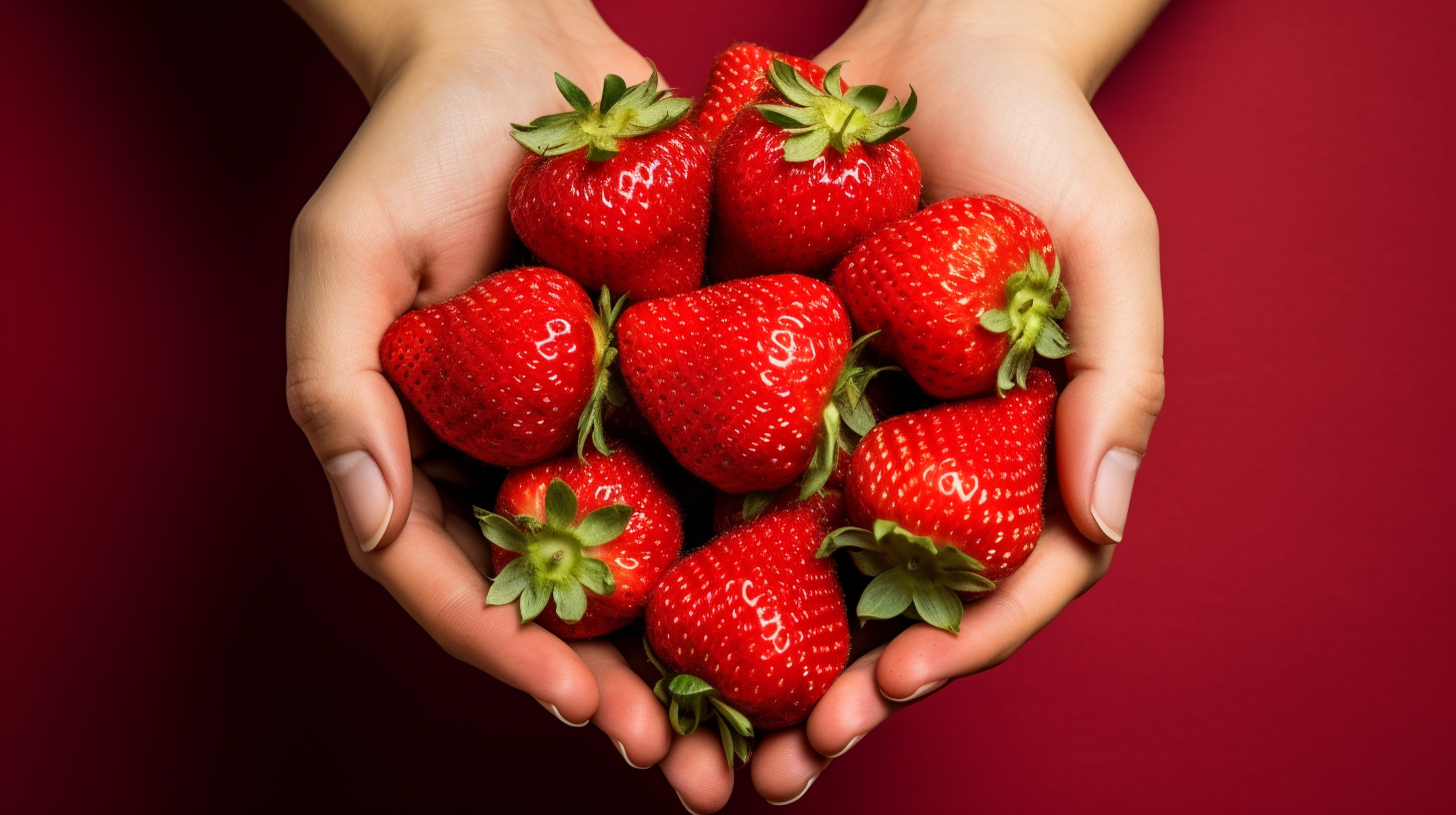 Hands holding fresh strawberries