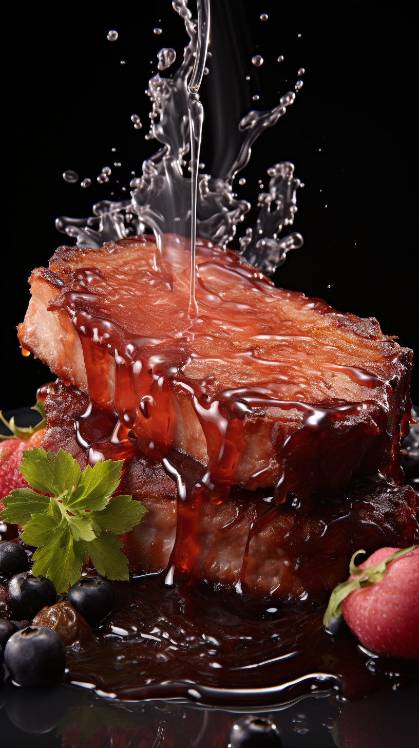 Fresh black pig ham with water splash