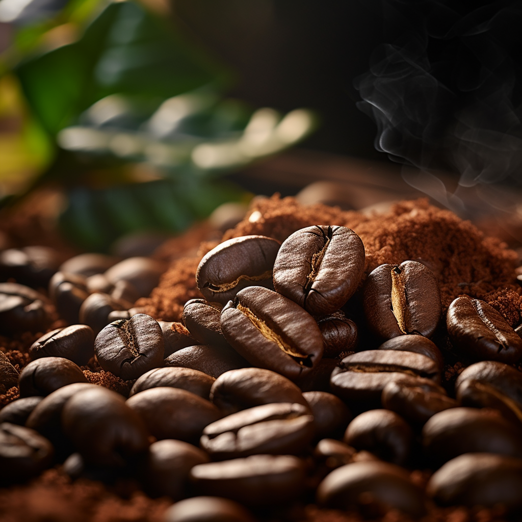 Aromatic coffee beans being ground