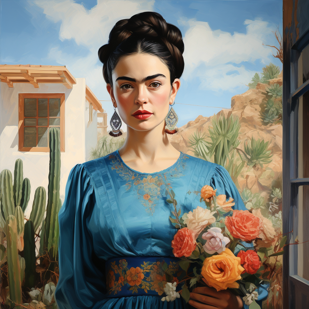 Frida Kahlo in Blue House painting