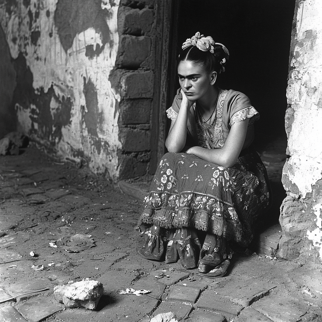 Frida Kahlo Cleaning Floor