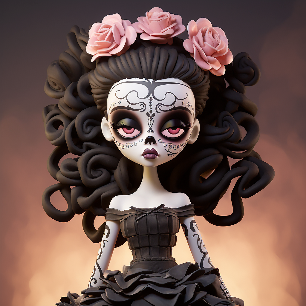 Gothic-style Frida Kahlo skull portrait