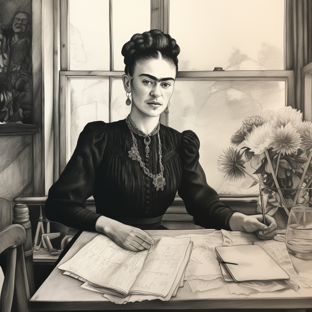 Frida Kahlo Sitting at Table