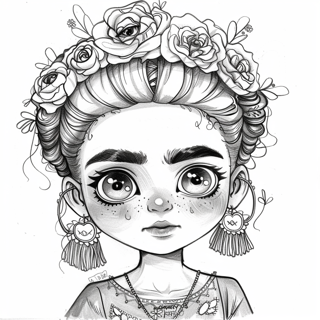 Cute Frida Kalho Coloring Page