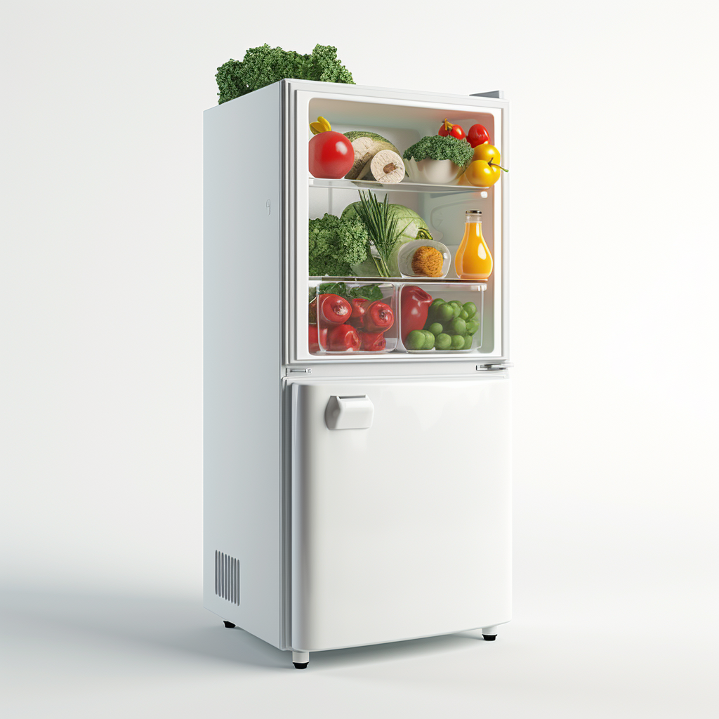 Modern fridge with white background