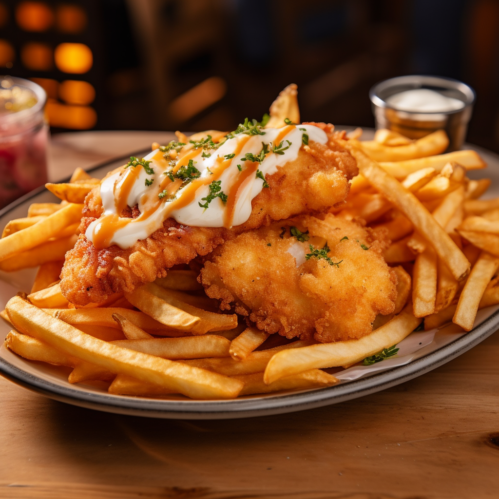 Crispy Fried Fish and Shrimp on Waffles and Fries