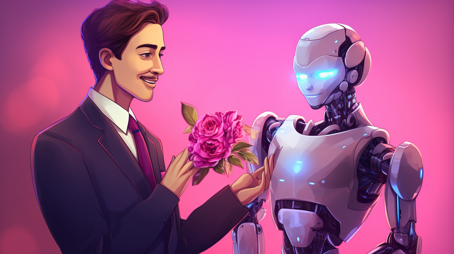 Friendly AI chatbot holding verbena plant