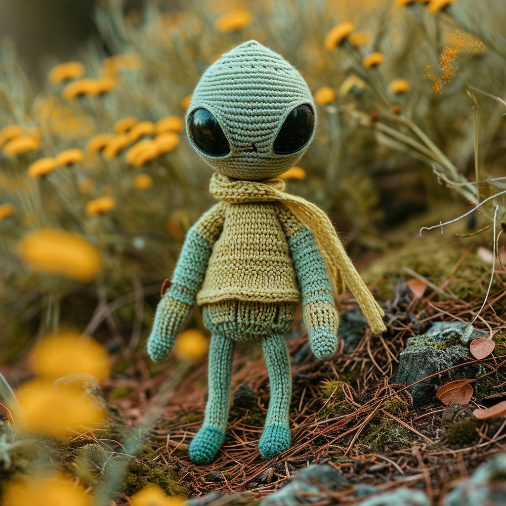 Knitted toy in shape of friendly alien