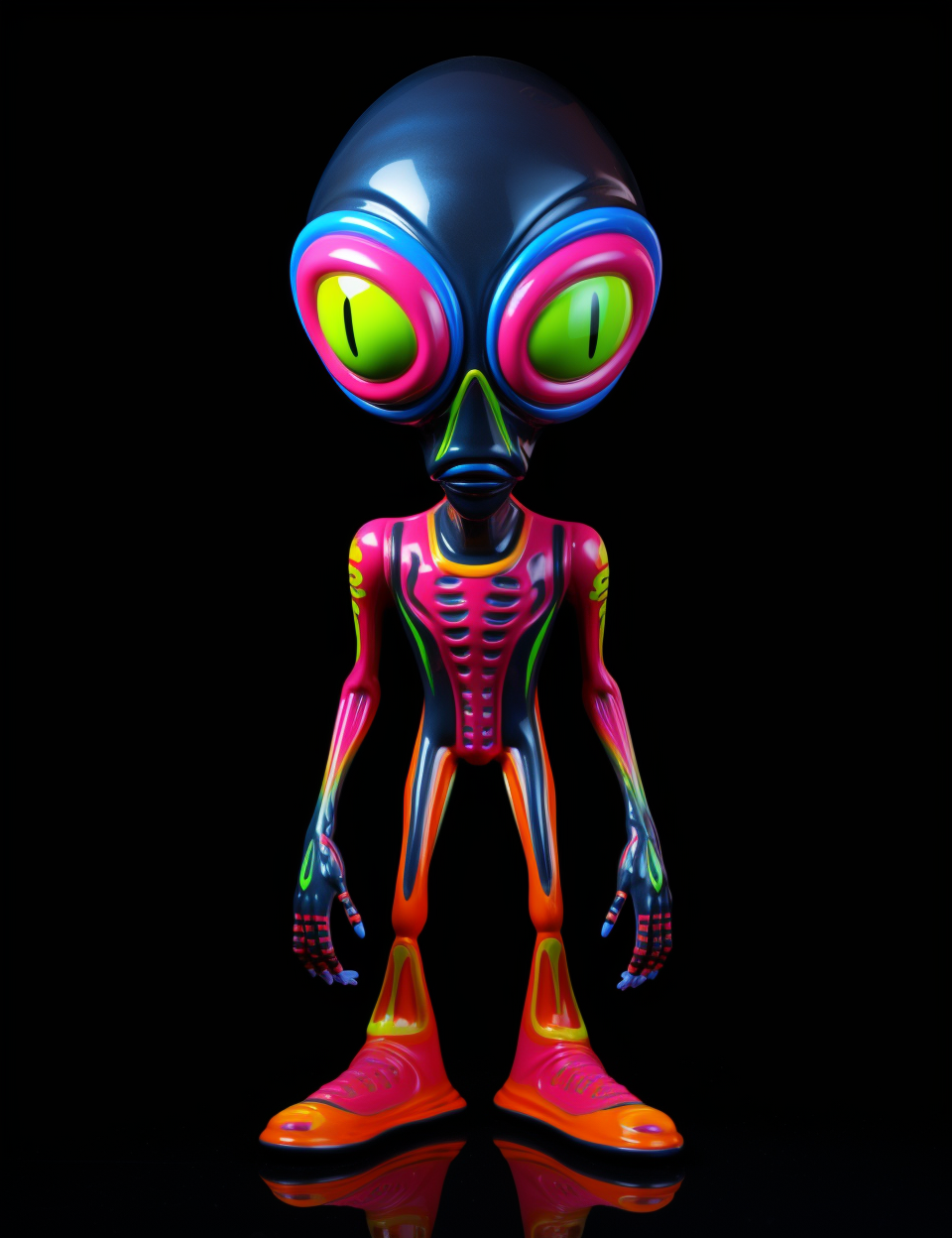 Friendly alien on black background