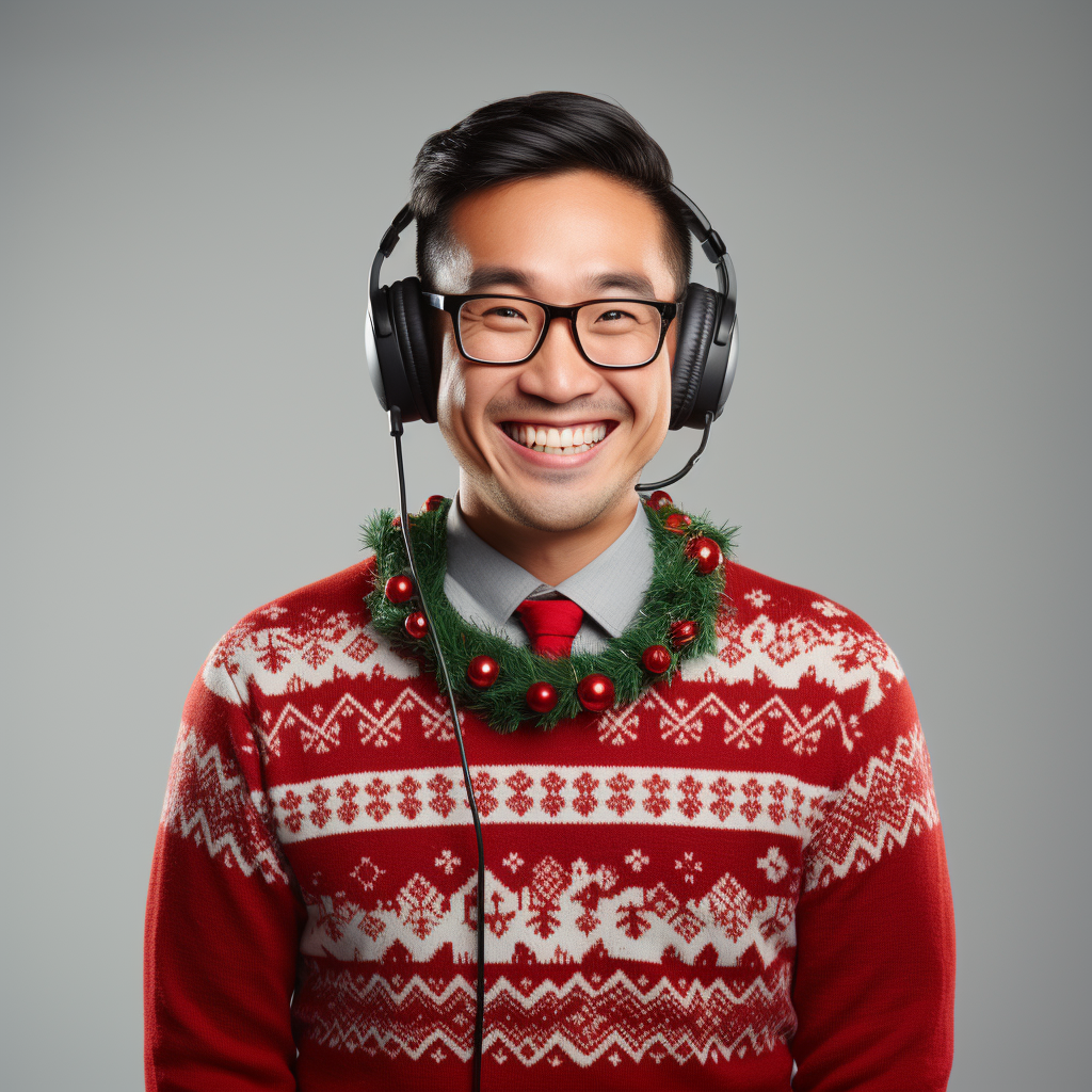 Asian receptionist with festive holiday sweater