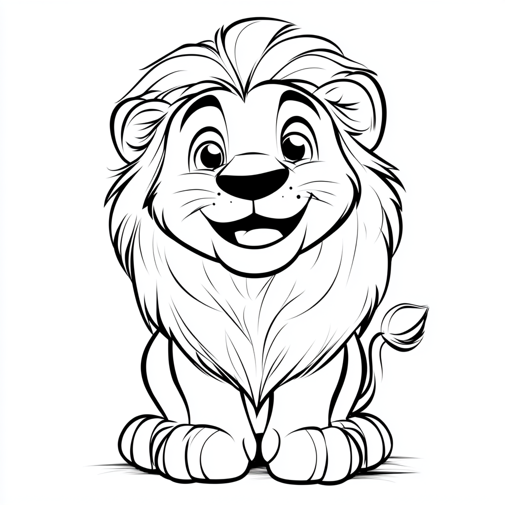 Smiling chubby lion character outline