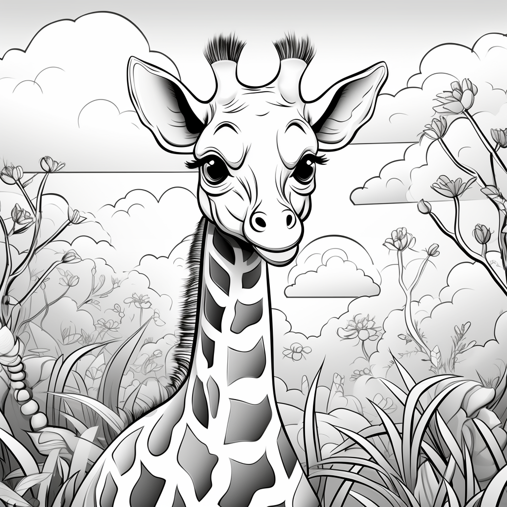 Cute friendly giraffe coloring page