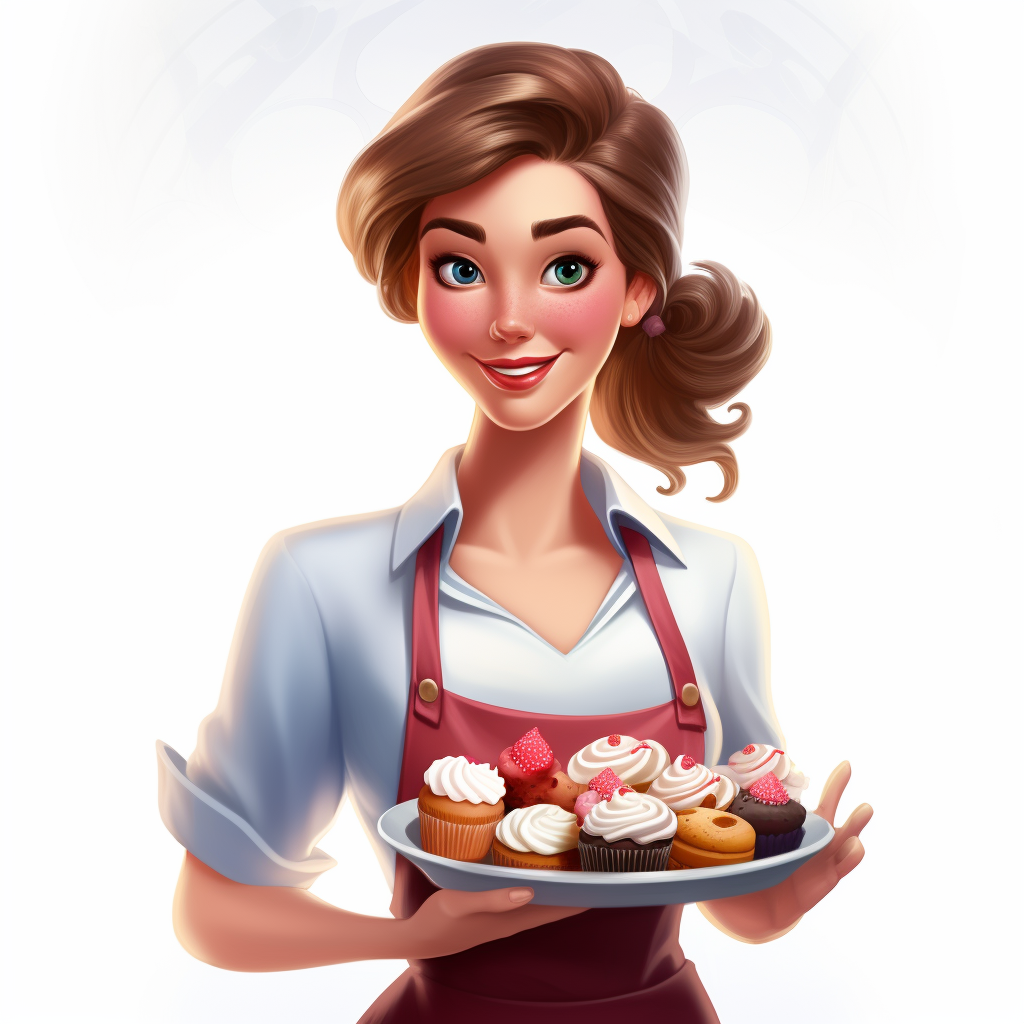 Pastry chef with plate of cupcakes smiling