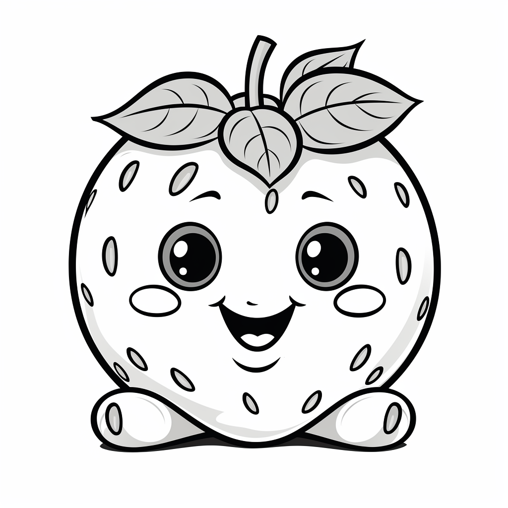 Coloring Page of a Friendly Happy Strawberry