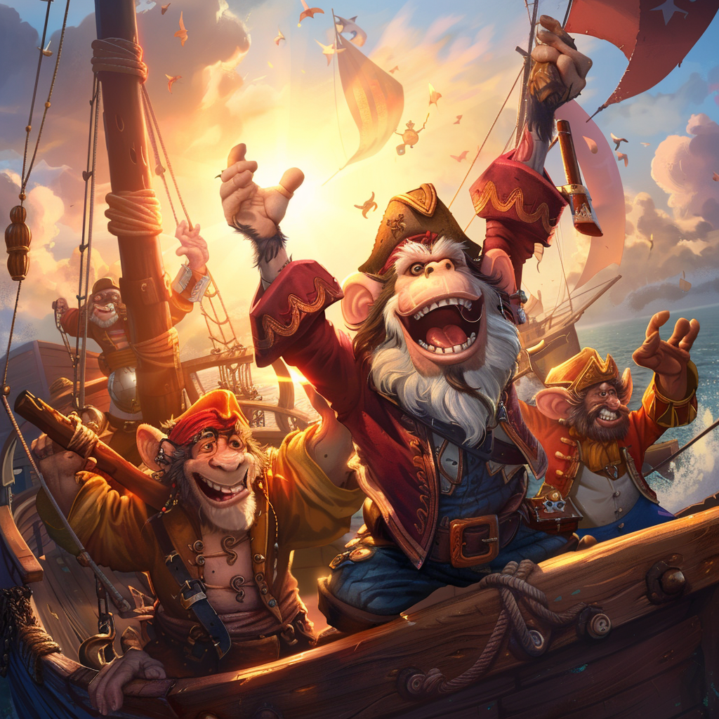 happy friendly pirates crew monkey