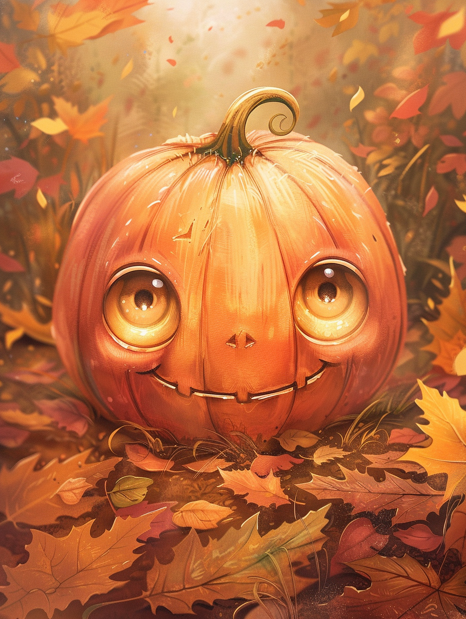 cute pumpkin character with glowing face