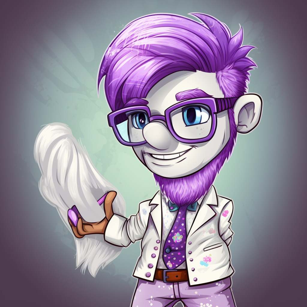 Cute Cartoonish Friendly Unicorn with Beard and Glasses