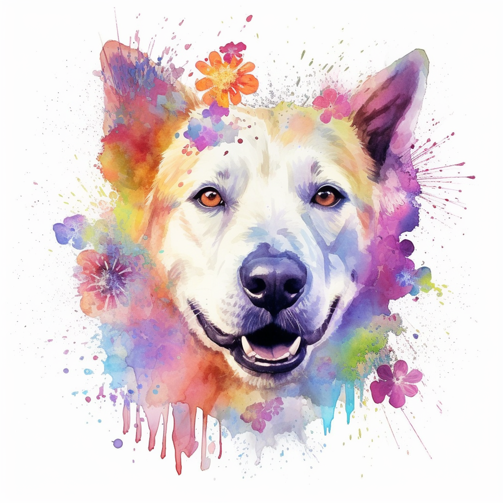 Beautiful watercolor illustration of a friendly white dog