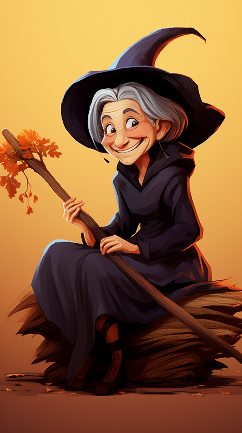 Friendly witch on a Vietnamese broom