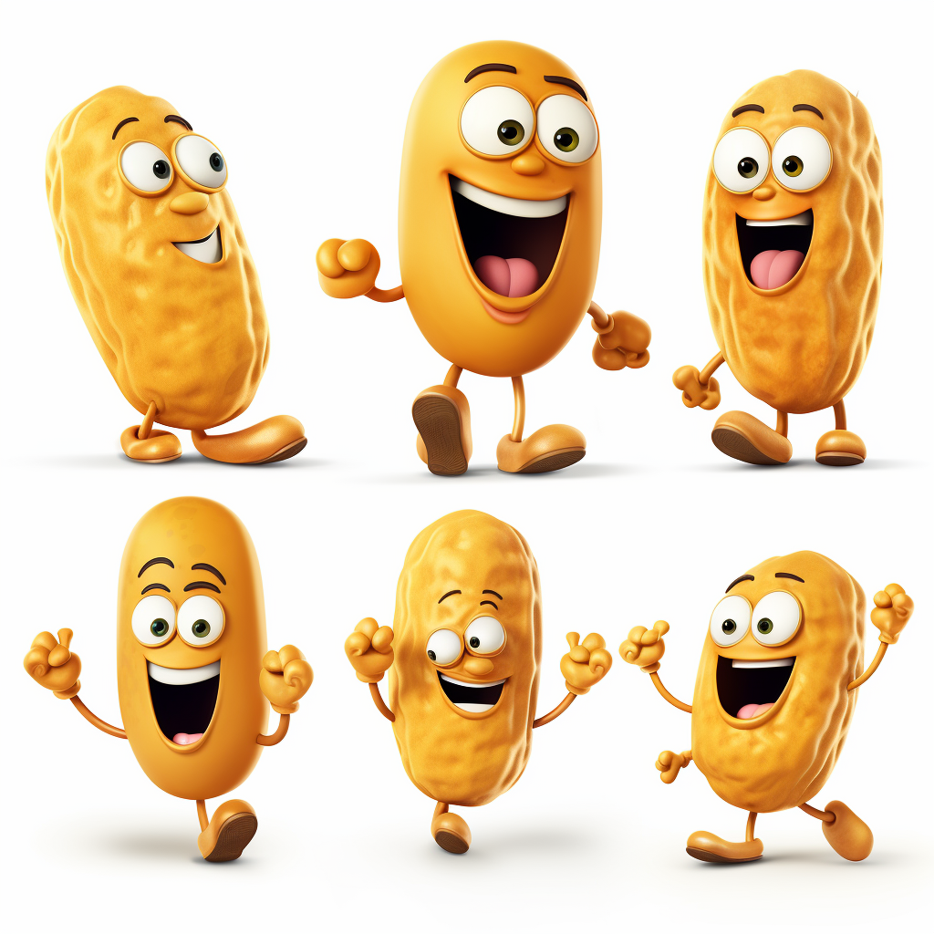 Cheerful peanut character in various poses