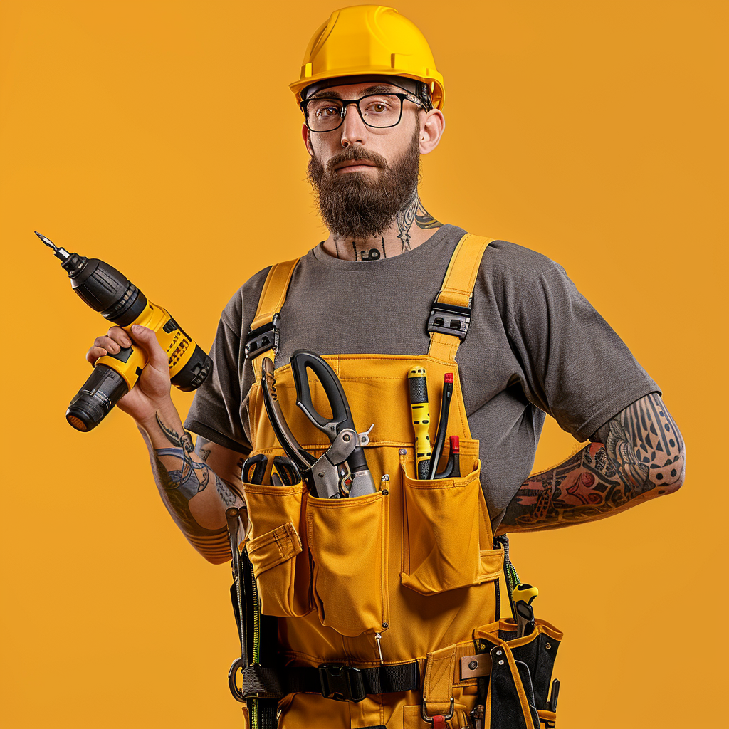 Smiling construction worker with tools