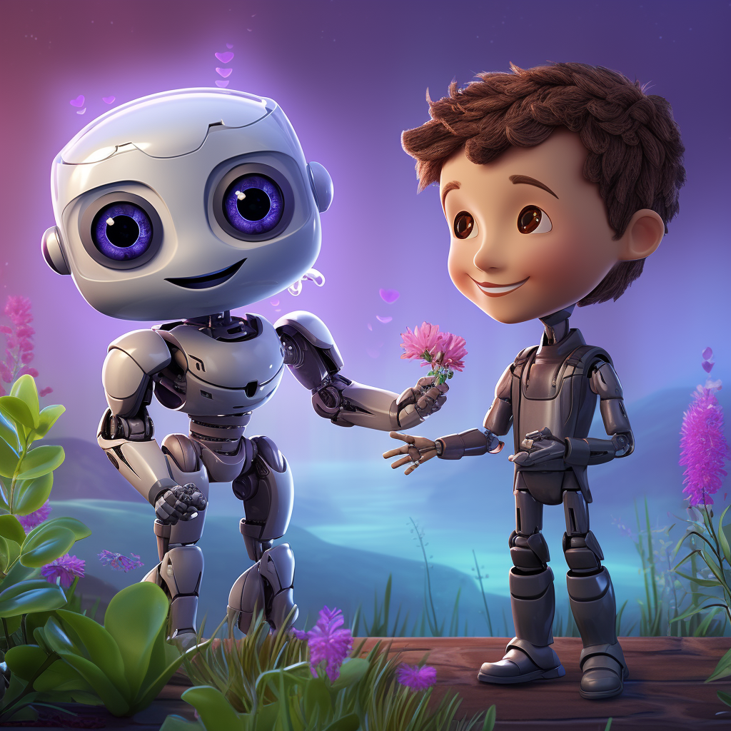 Friendly AI chatbot holding verbena