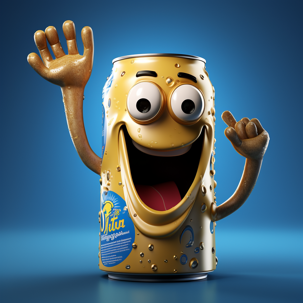 Smiling beer can waving happily