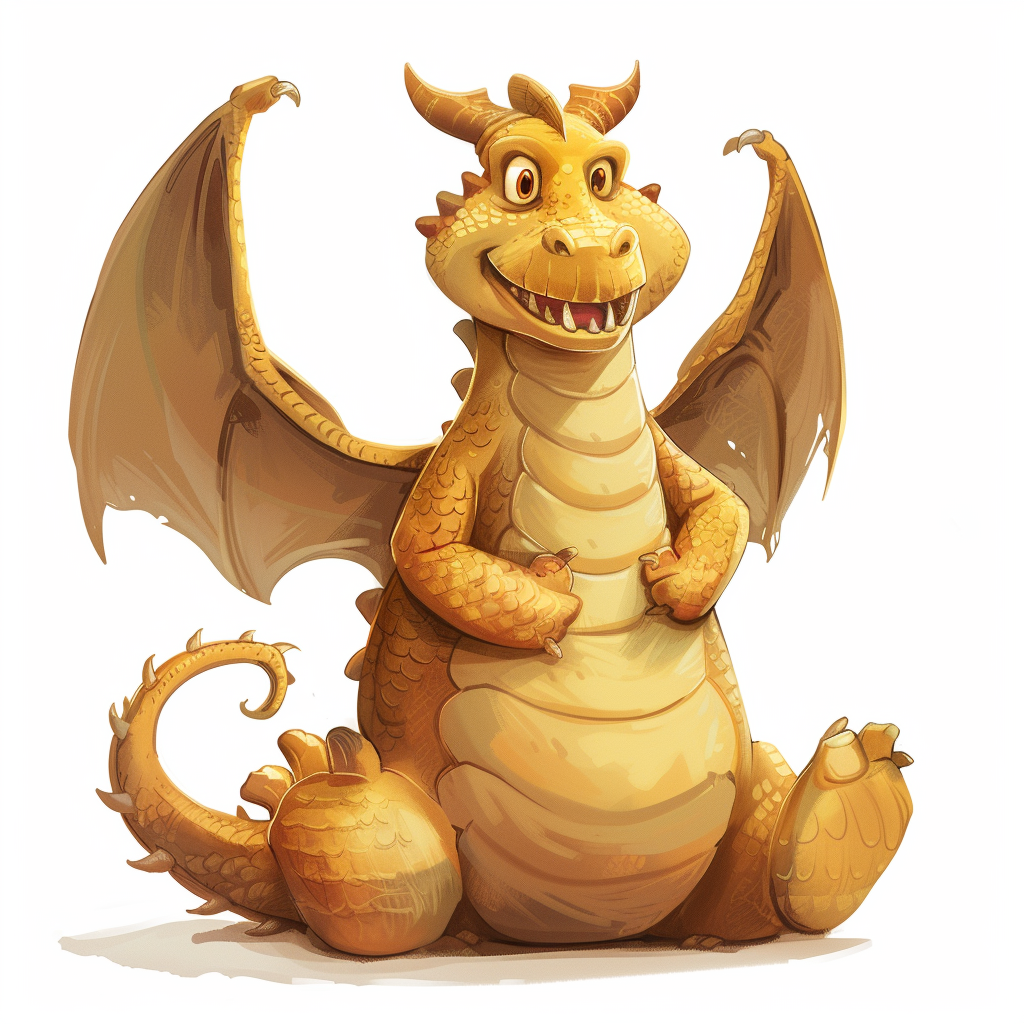 friendly gold dragon smiling illustration