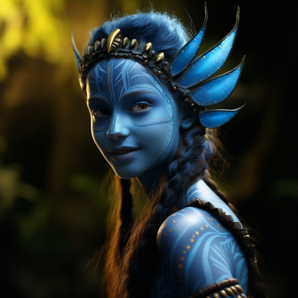 Blue-skinned Na'vi girl cartoon