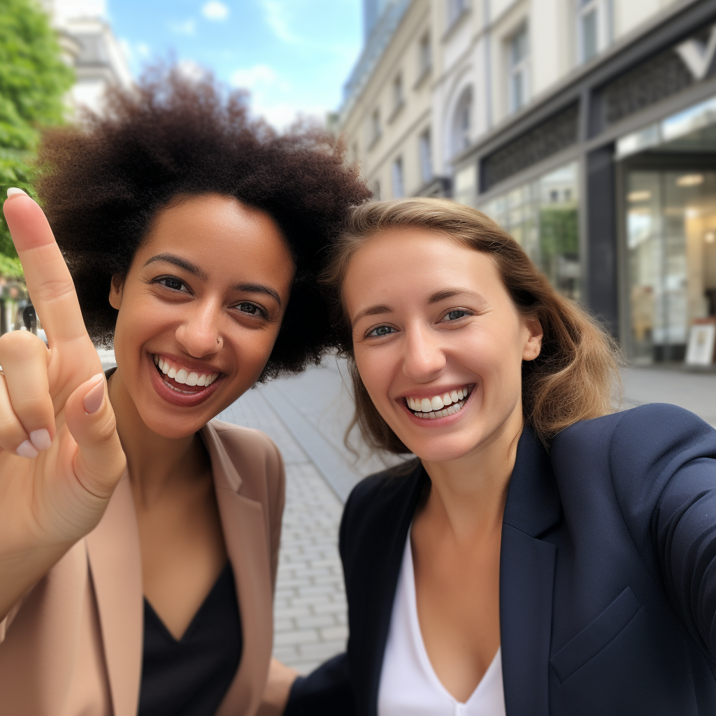 Two Friendly Professional Women Taking a Picture