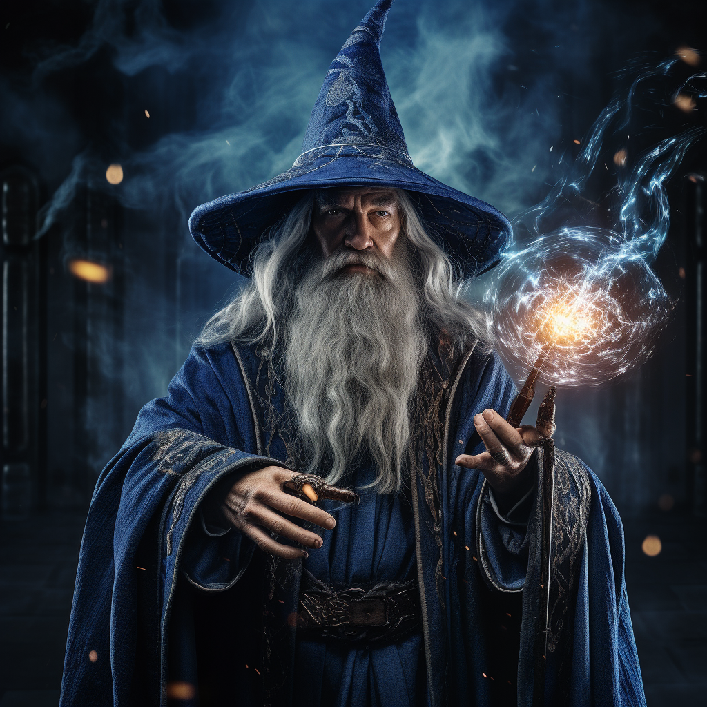 Cinematic wizard performing mesmerizing magic spell