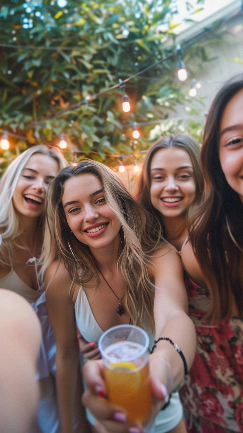 friends partying in garden selfie