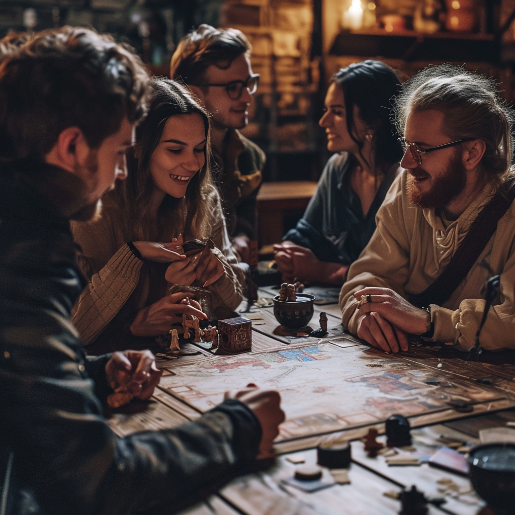 group of friends playing The Witcher board game