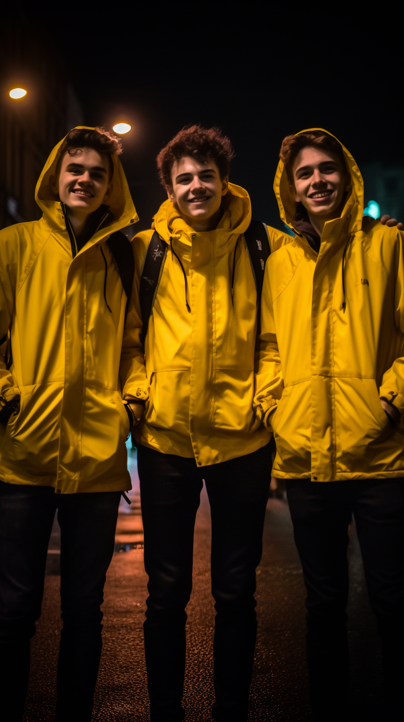 Group of Friends Smiling in the Streets at Night