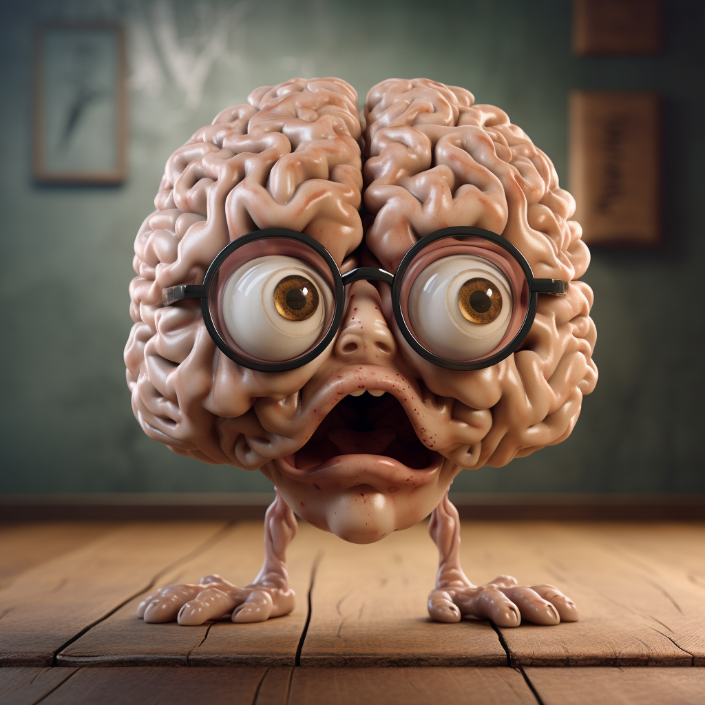 Frightened brain with glasses