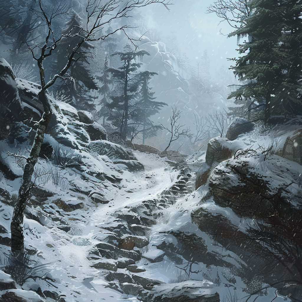 snowy mountain path in winter