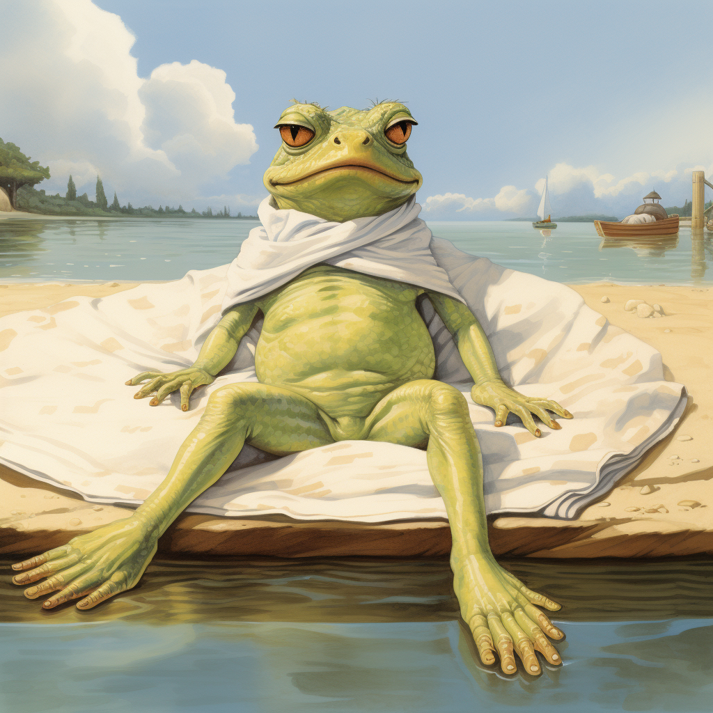 Frog Character Relaxing on Beach