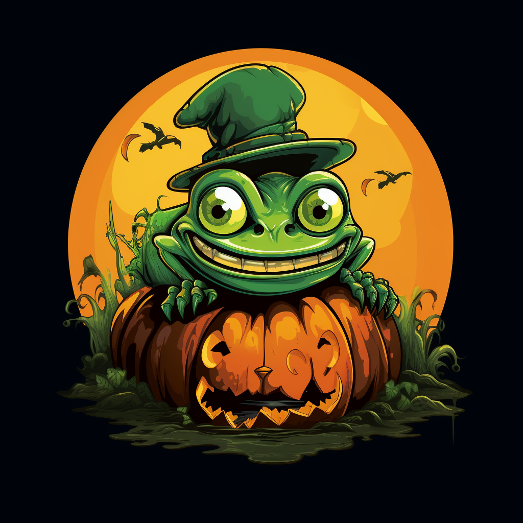 Cartoon frog peeking Jack-o-Lantern