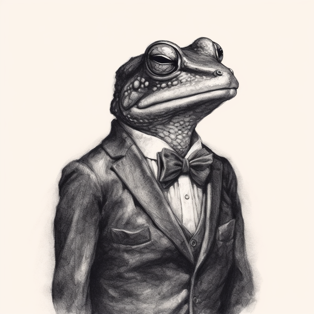 Frog in a suit on white background