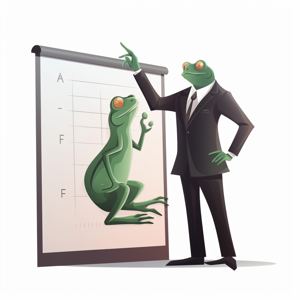 Frogman in Suit Pointing to Rising Share Market Billboard