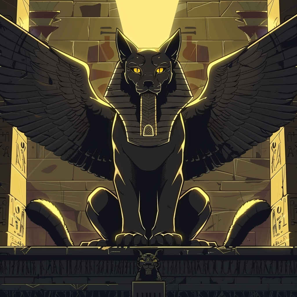 Anime Pharaon Sphinx Statue Yellow Eyes