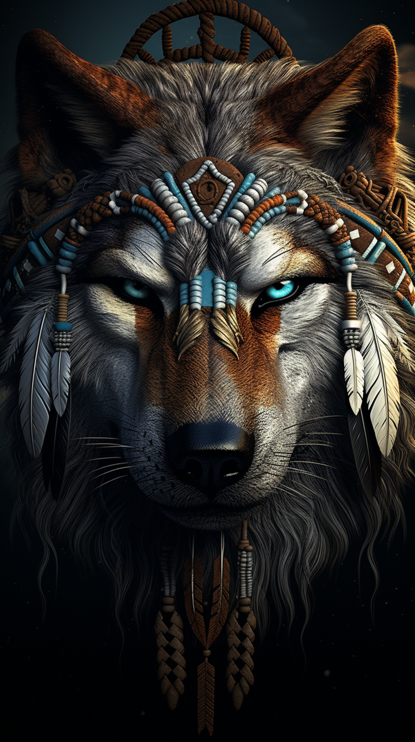 Realistic night tribal wolf art