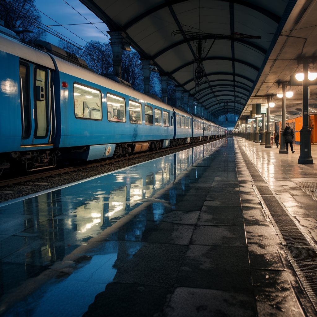 Realistic photo of busy commuters at a new station