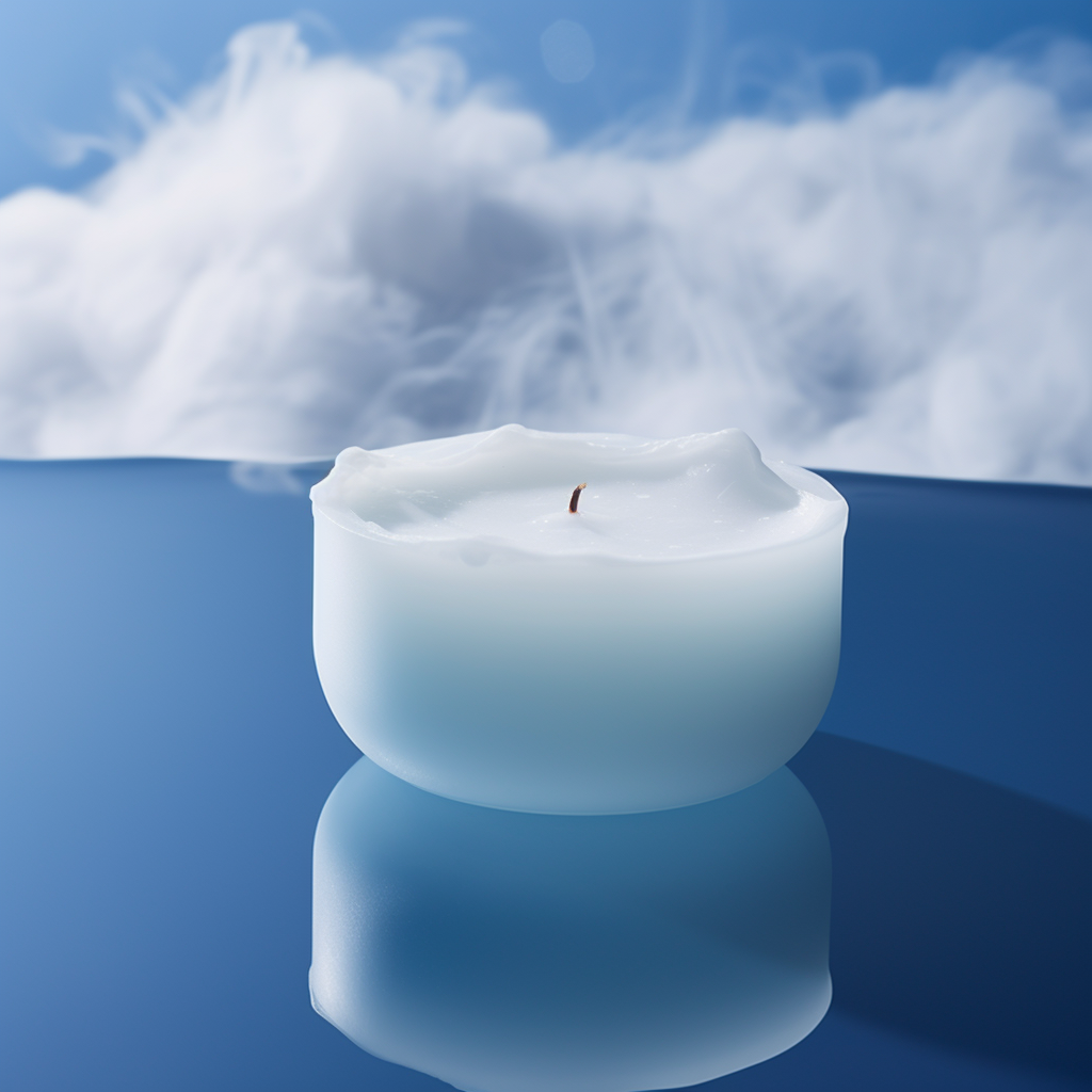 Frosted glass candle against blue sky